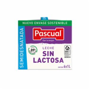 Caja de 6  Briks de Leche Pascual  Sin Lactosa Semidesnatada 1 l 