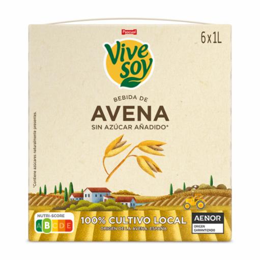  Caja de 6 Briks de Bebida de Avena  Vivesoy sin azúcar añadido 1 l